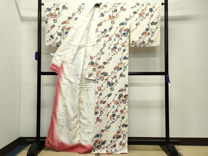 平和屋着物●上質な小紋　型染め　枝花文　正絹　逸品　CABC8247gh