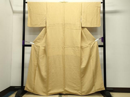 平和屋着物●上質な色無地　紋意匠　支子色　正絹　逸品　CABC8255gh