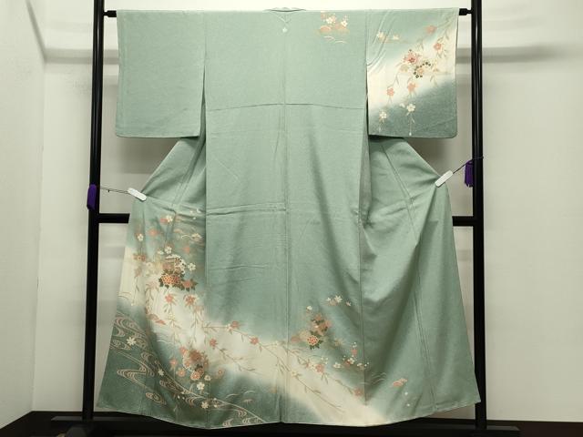 平和屋着物●訪問着　流水雪輪花文　暈し染め　金彩　正絹　逸品　CABC8256gh