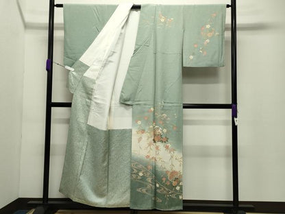 平和屋着物●訪問着　流水雪輪花文　暈し染め　金彩　正絹　逸品　CABC8256gh
