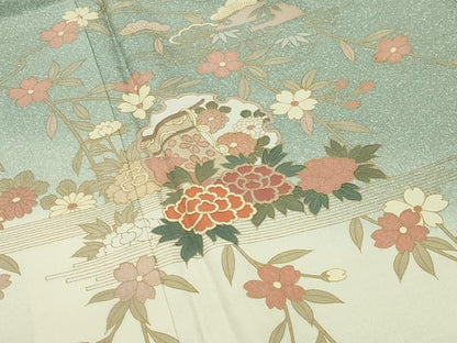 平和屋着物●訪問着　流水雪輪花文　暈し染め　金彩　正絹　逸品　CABC8256gh