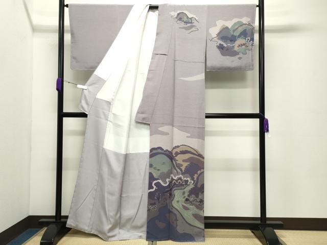 平和屋着物●訪問着　作家物　遠山風景文　正絹　逸品　未使用　CABC8258gh