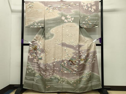 平和屋着物●訪問着　作家物　風景松竹梅文　暈し染め　金彩　正絹　逸品　CABC8259gh