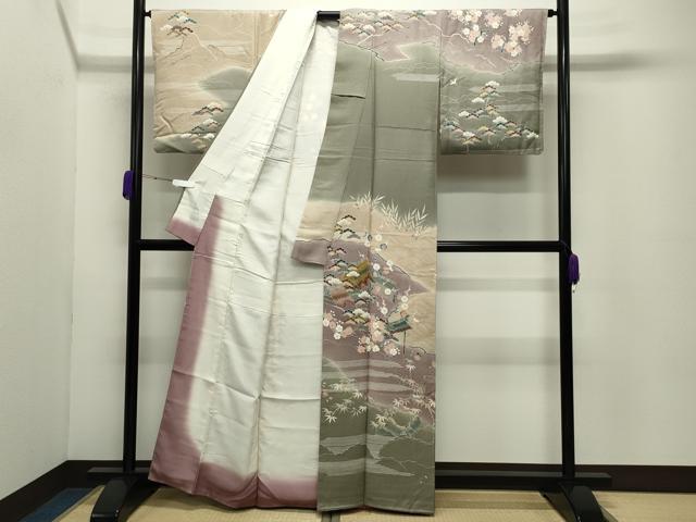 平和屋着物●訪問着　作家物　風景松竹梅文　暈し染め　金彩　正絹　逸品　CABC8259gh