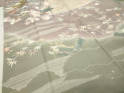 平和屋着物●訪問着　作家物　風景松竹梅文　暈し染め　金彩　正絹　逸品　CABC8259gh