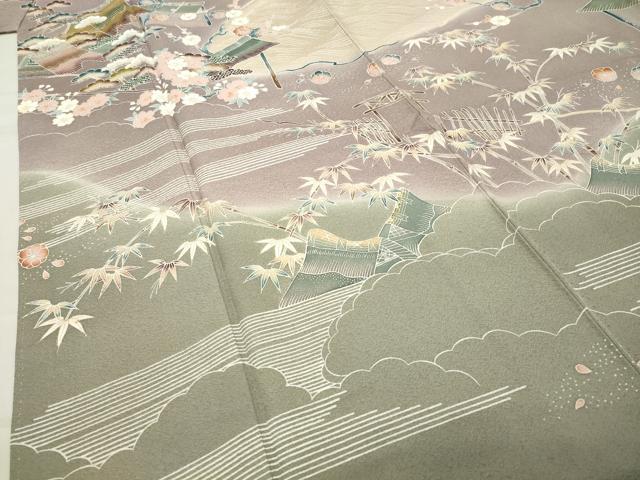 平和屋着物●訪問着　作家物　風景松竹梅文　暈し染め　金彩　正絹　逸品　CABC8259gh