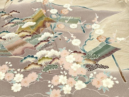 平和屋着物●訪問着　作家物　風景松竹梅文　暈し染め　金彩　正絹　逸品　CABC8259gh