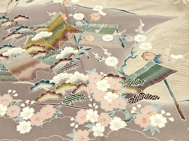 平和屋着物●訪問着　作家物　風景松竹梅文　暈し染め　金彩　正絹　逸品　CABC8259gh