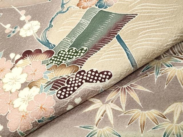 平和屋着物●訪問着　作家物　風景松竹梅文　暈し染め　金彩　正絹　逸品　CABC8259gh