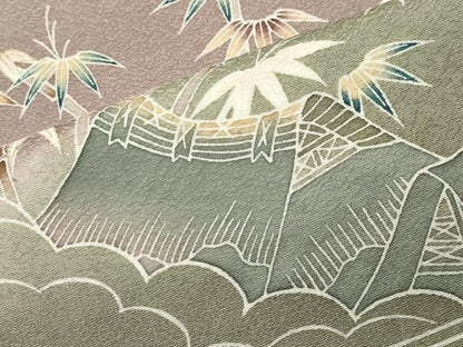 平和屋着物●訪問着　作家物　風景松竹梅文　暈し染め　金彩　正絹　逸品　CABC8259gh