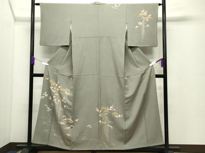 平和屋着物●訪問着　駒刺繍　松竹梅文　金彩　正絹　逸品　CABC8260gh