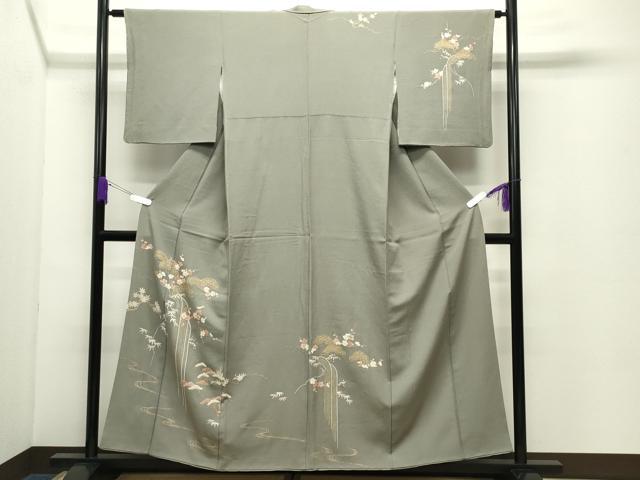 平和屋着物●訪問着　駒刺繍　松竹梅文　金彩　正絹　逸品　CABC8260gh