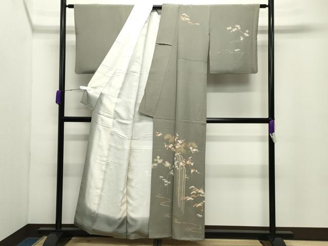 平和屋着物●訪問着　駒刺繍　松竹梅文　金彩　正絹　逸品　CABC8260gh