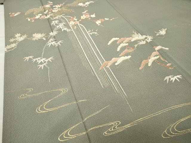 平和屋着物●訪問着　駒刺繍　松竹梅文　金彩　正絹　逸品　CABC8260gh
