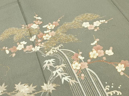 平和屋着物●訪問着　駒刺繍　松竹梅文　金彩　正絹　逸品　CABC8260gh