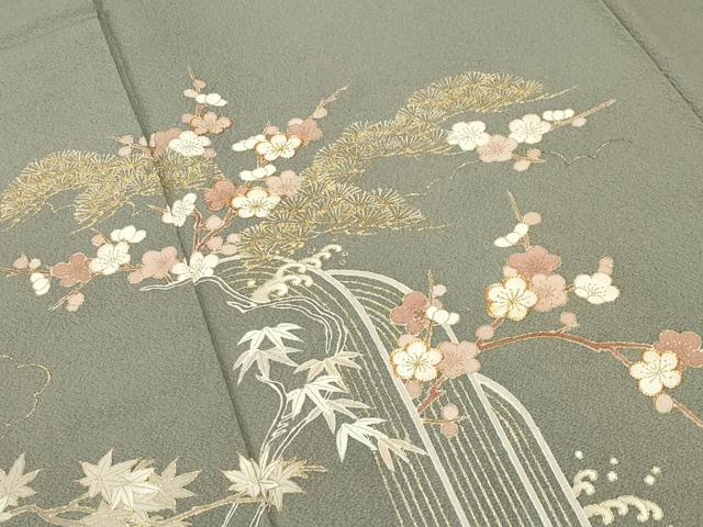 平和屋着物●訪問着　駒刺繍　松竹梅文　金彩　正絹　逸品　CABC8260gh