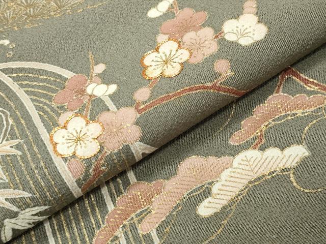 平和屋着物●訪問着　駒刺繍　松竹梅文　金彩　正絹　逸品　CABC8260gh