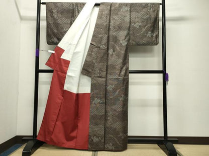 平和屋着物●本場大島紬　9マルキ　雲重ね花文　正絹　逸品　CABC8261gh