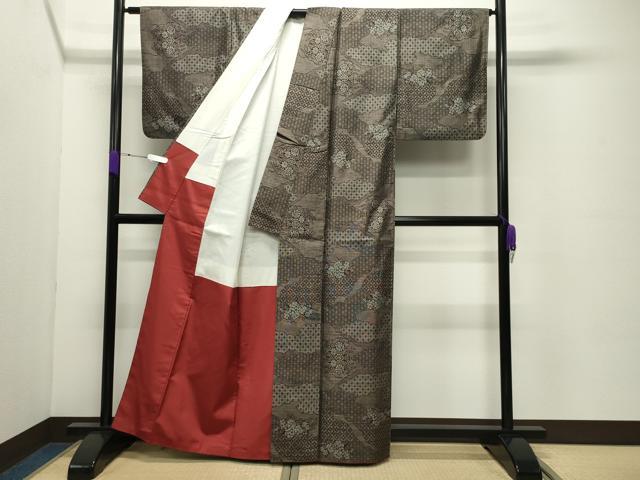 平和屋着物●本場大島紬　9マルキ　雲重ね花文　正絹　逸品　CABC8261gh