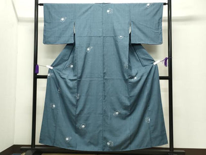 平和屋着物●上質な小紋　紬地　絞り　雪輪花文　正絹　逸品　未使用　CABC8265gh