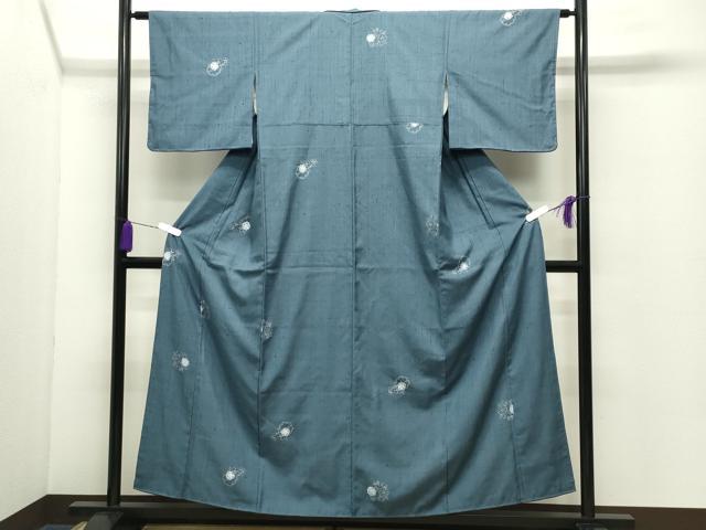 平和屋着物●上質な小紋　紬地　絞り　雪輪花文　正絹　逸品　未使用　CABC8265gh