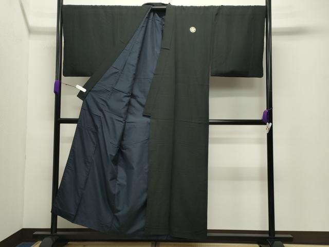 平和屋着物●男性　黒紋付　羽織セット　羽裏：風景文　キングサイズ　正絹　逸品　CABC8288gh