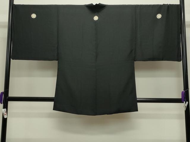 平和屋着物●男性　黒紋付　羽織セット　羽裏：風景文　キングサイズ　正絹　逸品　CABC8288gh