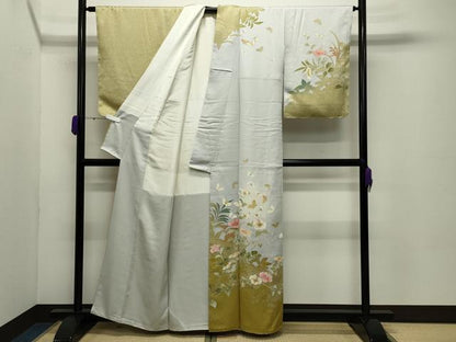 平和屋着物●訪問着　舞蝶花文　蛍暈し　金彩　反端付き　正絹　逸品　未使用　CABC8289gh