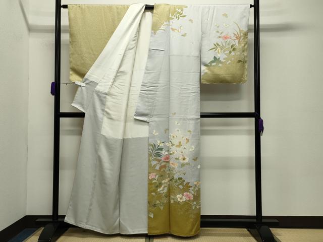 平和屋着物●訪問着　舞蝶花文　蛍暈し　金彩　反端付き　正絹　逸品　未使用　CABC8289gh