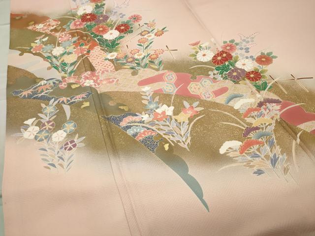 平和屋着物●訪問着　雪芝花文　暈し染め　金彩　正絹　逸品　CABC8294gh