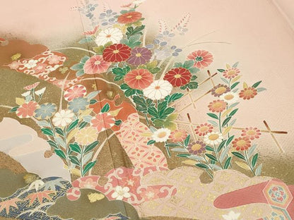 平和屋着物●訪問着　雪芝花文　暈し染め　金彩　正絹　逸品　CABC8294gh