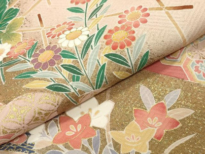 平和屋着物●訪問着　雪芝花文　暈し染め　金彩　正絹　逸品　CABC8294gh