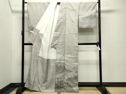 平和屋着物●石川県指定無形文化財　牛首紬　白山工房　手織り　訪問着　遠山風景文　正絹　逸品　CABC8295gh