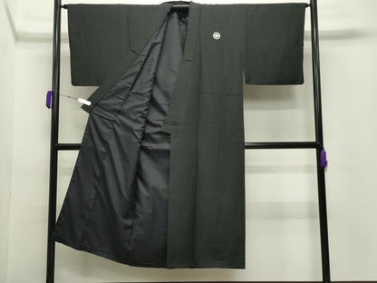 平和屋着物●男性　黒紋付　羽織セット　羽裏：龍　虎　正絹　逸品　未使用　CABC8301gh