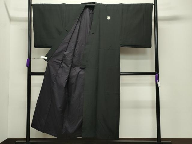 平和屋着物●男性　黒紋付　羽織セット　羽裏：地紙人物風景文　正絹　逸品　CABC8302gh