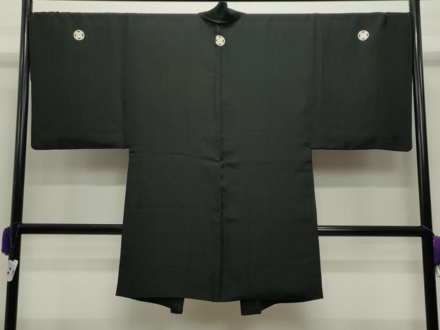 平和屋着物●男性　黒紋付　羽織セット　羽裏：地紙人物風景文　正絹　逸品　CABC8302gh