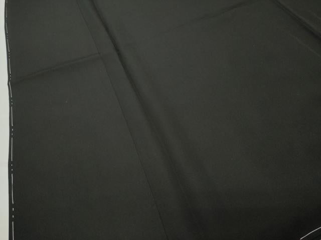 平和屋着物●男性　黒紋付　羽織セット　羽裏：風景文　正絹　逸品　CABC8303gh