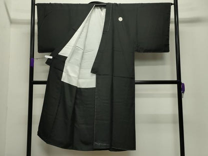 平和屋着物●男性　黒紋付　羽織セット　羽裏：鷹　正絹　逸品　未使用　CABC8304gh
