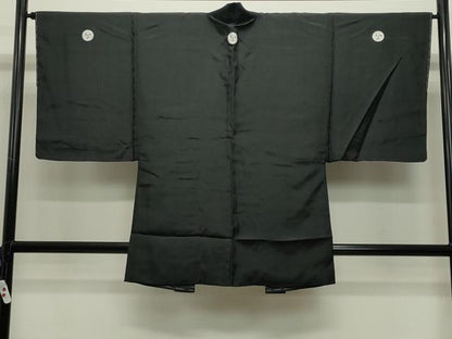 平和屋着物●男性　黒紋付　羽織セット　羽裏：鷹　正絹　逸品　未使用　CABC8304gh