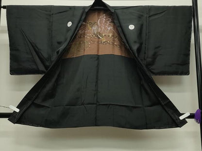 平和屋着物●男性　黒紋付　羽織セット　羽裏：鷹　正絹　逸品　未使用　CABC8304gh