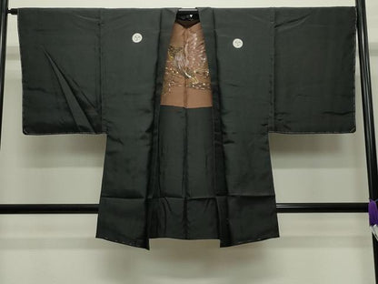 平和屋着物●男性　黒紋付　羽織セット　羽裏：鷹　正絹　逸品　未使用　CABC8304gh