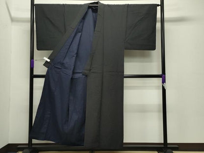 平和屋着物●男性　紬　アンサンブル　格子柄　正絹　逸品　CABC8305gh