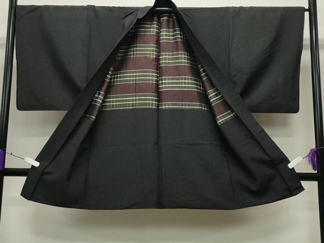 平和屋着物●男性　紬　アンサンブル　格子柄　正絹　逸品　CABC8305gh