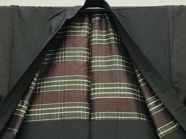 平和屋着物●男性　紬　アンサンブル　格子柄　正絹　逸品　CABC8305gh