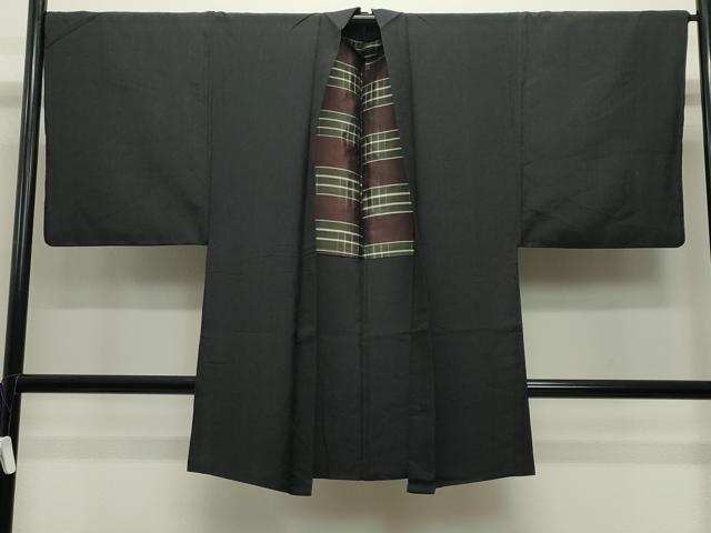 平和屋着物●男性　紬　アンサンブル　格子柄　正絹　逸品　CABC8305gh