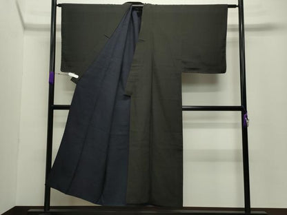 平和屋着物●男性　紬　色無地　憲法黒茶色　正絹　逸品　未使用　CABC8307gh