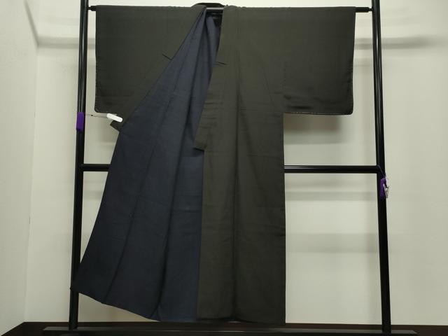 平和屋着物●男性　紬　色無地　憲法黒茶色　正絹　逸品　未使用　CABC8307gh