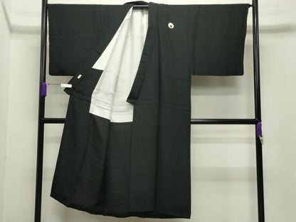 平和屋着物●男性　黒紋付　正絹　逸品　CABC8308gh
