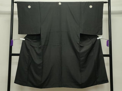 平和屋着物●男性　黒紋付　正絹　逸品　CABC8309gh