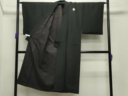 平和屋着物●男性　黒紋付　正絹　逸品　CABC8310gh